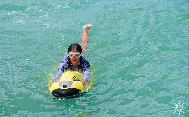 image shows a person riding a Seabob